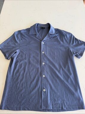 Reiss Men's Short-Sleeve Button-Down Camp Collar Shirt in Blue